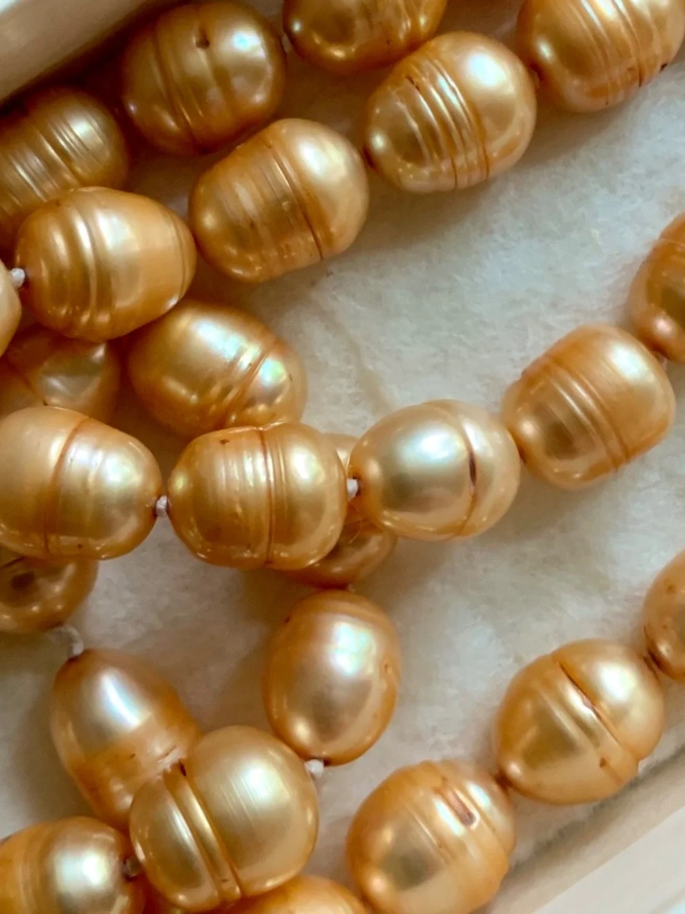 Vintage 40” Baroque Freshwater Pearl Necklace Apricot Gold 9mm Opera Length
